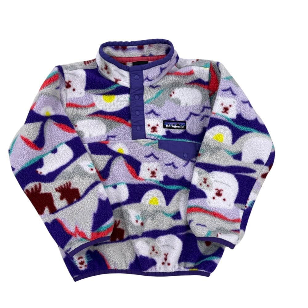 Patagonia Lightweight Synchilla Snap T Pullover Toddler 4T Purple Polar Bear